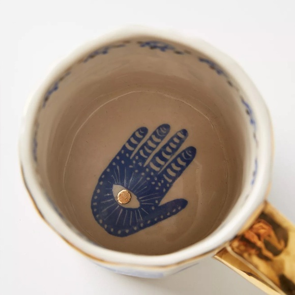 Anthropologie insight Mug Hamsa Coffee Tea evil eye gold hands stars protection - Picture 9 of 10